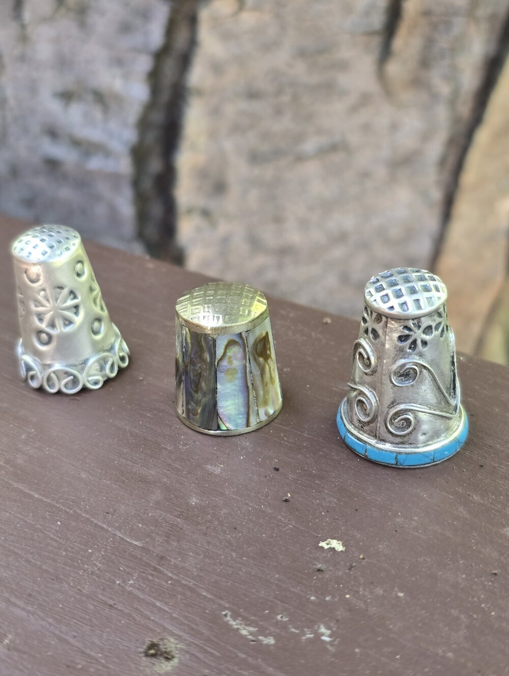 Vintage Sterling Silver Thimble & Abalone Shell Thimble Lot